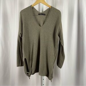 RDI Medium Olive Green V-Neck Sweater Relaxed Fit Tie Side Boho Slouchy Loose